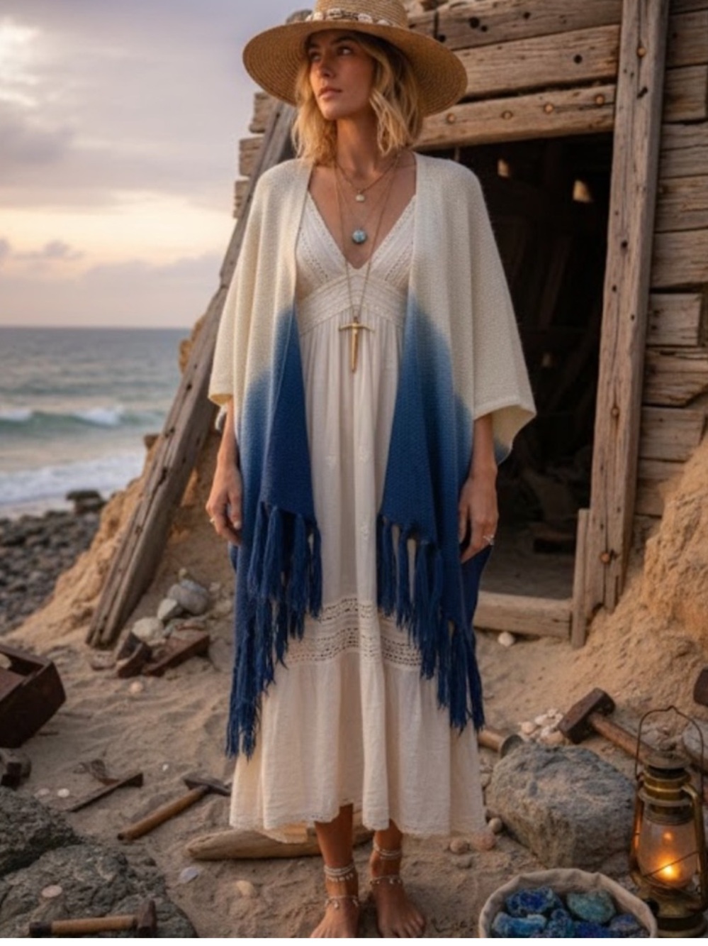 Look by M. Boho Ombre Fringe Knit Shawl!